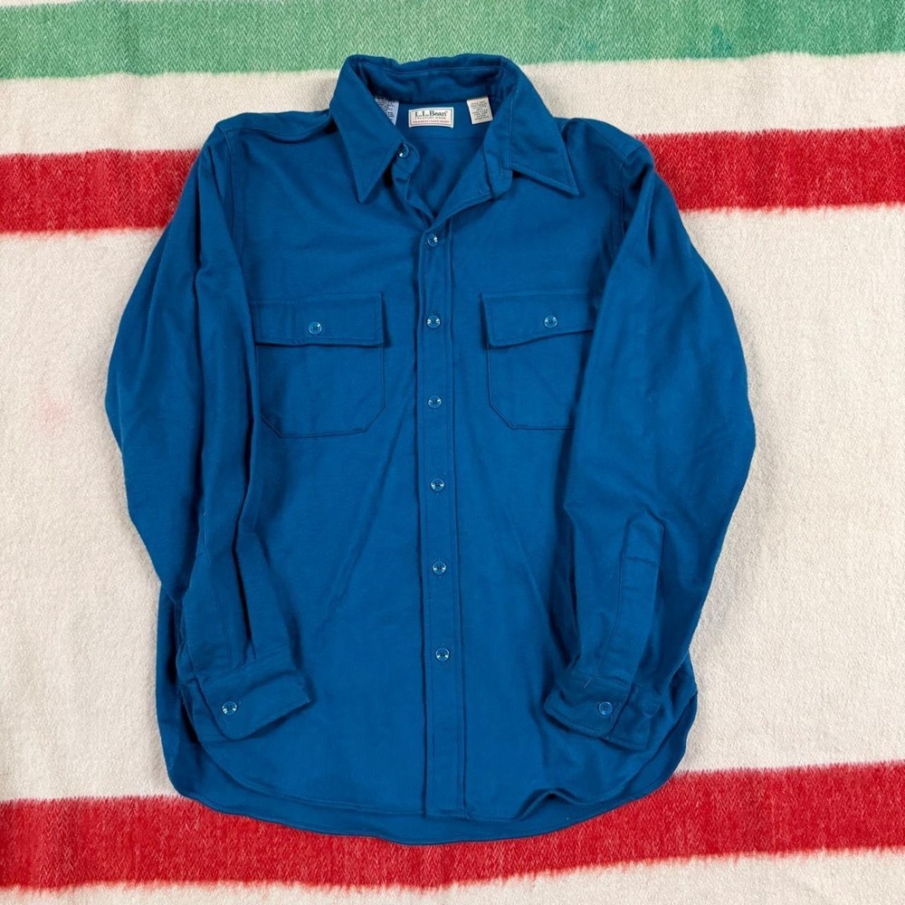 Vintage LL Bean Chamois Cloth Shirt Mens 15.5 Teal Blue Cotton Flannel USA Made